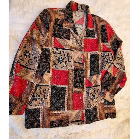 Allison Daley Vtg Art Blouse Size 18W Autumn Floral Button-up Long Sleeve Boho - Picture 10 of 12